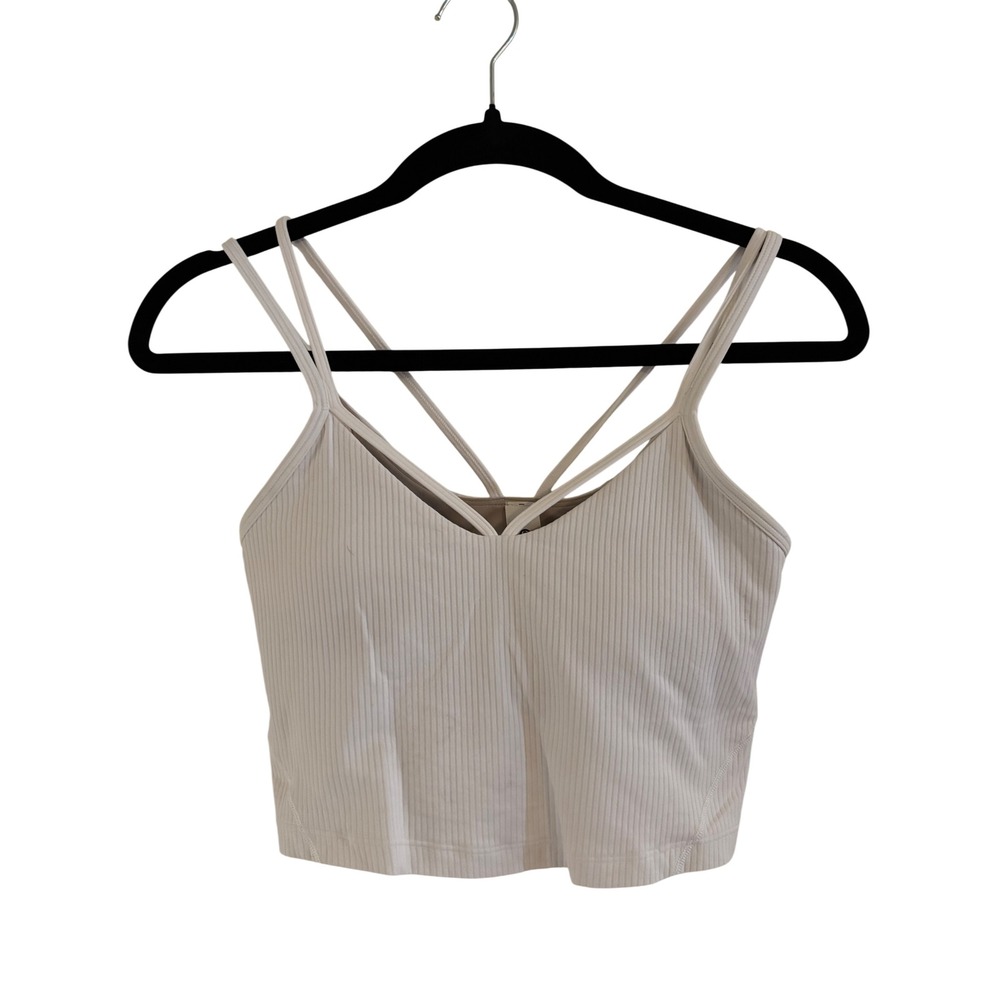 Lululemon Ebb to Street Cropped Tank Top Ribbed Strappy Back White 4 LW1ECOS